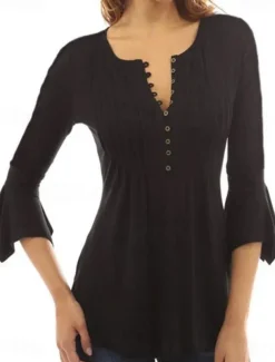 Women's Shirt Blouse Streetwear Casual 3/4 Length Sleeve Shirt Collar Regular Tops Holiday Weekend Pleated Red