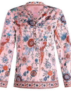 Women's Shirt Blouse Yellow Pink Dusty Rose Graphic Floral Button Print Long Sleeve Daily Holiday Vintage Boho Streetwear Round Neck Regular Boho S