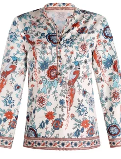 Women's Shirt Blouse Yellow Pink Dusty Rose Graphic Floral Button Print Long Sleeve Daily Holiday Vintage Boho Streetwear Round Neck Regular Boho S