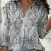 Women's Shirt Button Down Tunic Shirt Collar Long Sleeve Streetwear Casual s Print Regular Tops Daily Weekend Green Khaki Gray Spring Fall