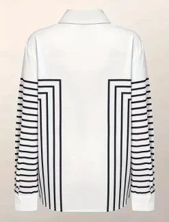 Women's Shirt Button Down Tunic Shirt Collar Long Sleeve Striped Casual Regular Tops Work Daily s Print Black Red Spring Fall Winter