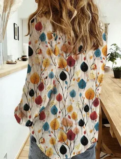 Women's Shirt Button Down Tunic Shirt Collar Long Sleeve Floral Casual Regular Tops Work Daily s Print Khaki Spring Fall