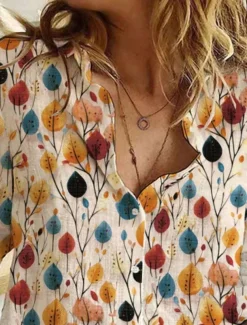 Women's Shirt Button Down Tunic Shirt Collar Long Sleeve Floral Casual Regular Tops Work Daily s Print Khaki Spring Fall