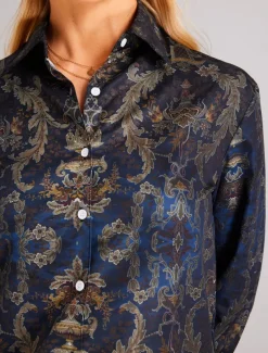 Women's Shirt Button Down Tunic Shirt Collar Long Sleeve Fashion s Print Regular Tops Casual Blue Spring & Fall