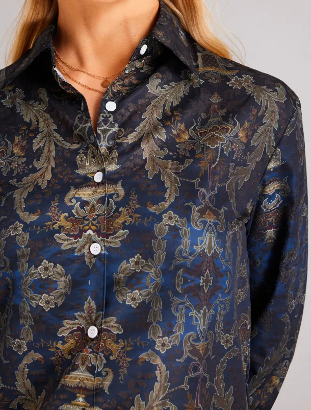 Women's Shirt Button Down Tunic Shirt Collar Long Sleeve Fashion s Print Regular Tops Casual Blue Spring & Fall