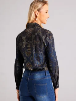 Women's Shirt Button Down Tunic Shirt Collar Long Sleeve Fashion s Print Regular Tops Casual Blue Spring & Fall