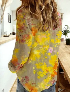 Women's Shirt Button Down Tunic Shirt Collar Long Sleeve Floral Daily Stylish Long Tops Daily s Print Yellow Spring Fall