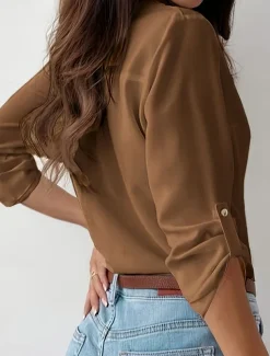 Women's Shirt Button Down Blouse Solid Color Stylish Casual Long Sleeve Shirt Button Down Blouse Collar Regular Tops Daily Buttons Black Sky Blue Fuchsia Brown Khaki Summer Spring Fall