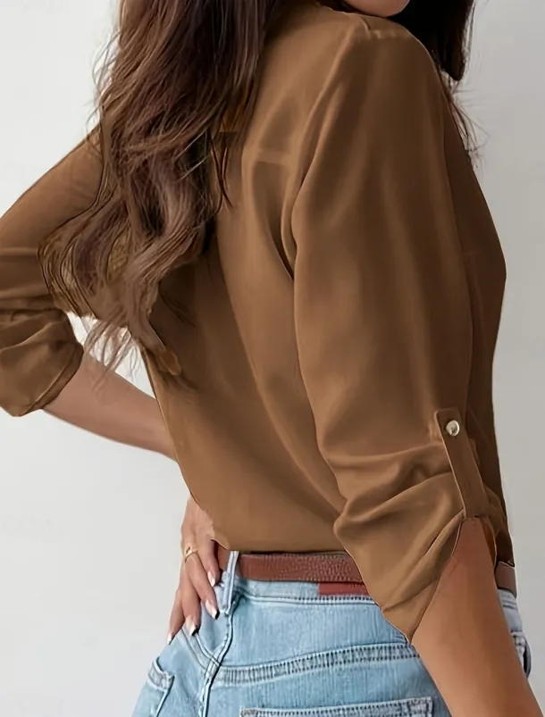 Women's Shirt Button Down Blouse Solid Color Stylish Casual Long Sleeve Shirt Button Down Blouse Collar Regular Tops Daily Buttons Black Sky Blue Fuchsia Brown Khaki Summer Spring Fall