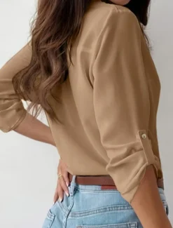 Women's Shirt Button Down Blouse Solid Color Stylish Casual Long Sleeve Shirt Button Down Blouse Collar Regular Tops Daily Buttons Black Sky Blue Fuchsia Brown Khaki Summer Spring Fall