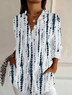 Women's Shirt Button Down Tunic Shirt Collar Long Sleeve Floral Graphic Geometric Casual Regular Tops Work Daily s Print White Pink Sky Blue Green Rose Pink Spring Fall Winter