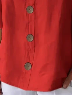 Women's Shirt Cotton Linen Shirts Button Up Blouse Solid Color Basic Casual 3/4 Length Sleeve V Neck Regular Tops Daily Buttons Black White Red Khaki Summer
