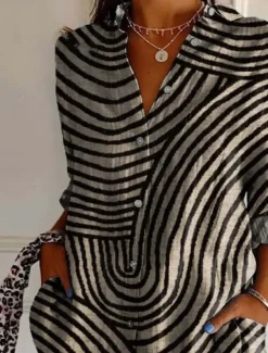 Women's Shirt Cotton Linen Shirts Button Up Blouse Floral Geometric Basic Casual Long Sleeve Shirt Collar Regular Tops Daily Buttons Print White Army Green Red Khaki Gray Fall Winter