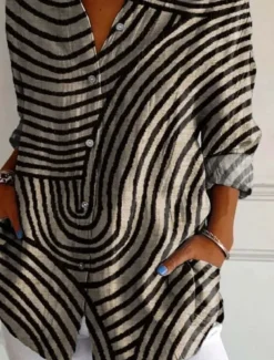 Women's Shirt Cotton Linen Shirts Button Up Blouse Floral Geometric Basic Casual Long Sleeve Shirt Collar Regular Tops Daily Buttons Print White Army Green Red Khaki Gray Fall Winter