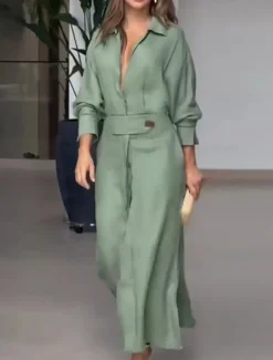 Women's Shirt Dress Long Dress Maxi Dress Pocket Split Daily Date Vacation Active Fashion Shirt Collar Long Sleeve Black White Pink Color