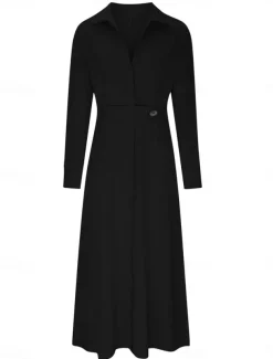 Women's Shirt Dress Long Dress Maxi Dress Pocket Split Daily Date Vacation Active Fashion Shirt Collar Long Sleeve Black White Pink Color