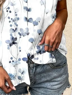 Women's Shirt Floral Graphic Vintage Tropical Daily Short Sleeve Cap Sleeve Shirt Collar Long Tops Daily Light Blue Summer Spring