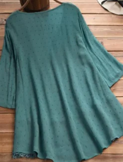 Women's Shirt Lace Shirt Linen-Inspired Shirts Blouse Pure Color Basic Casual 3/4 Length Sleeve V Neck Regular Tops Daily Lace Buttons White Pink Green Dark Blue Summer Spring Fall