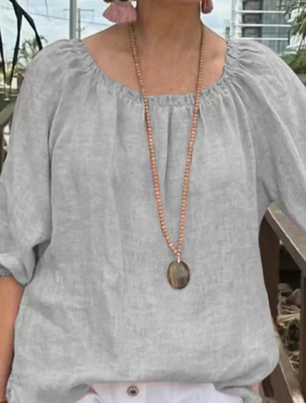 Women's Shirt Linen Shirt Cotton Linen Shirts Plain Daily Stylish Basic Long Sleeve Crew Neck Regular Tops Work Daily Holiday Yellow Green Light Grey Spring Fall