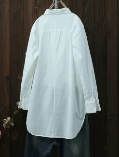 Women's Shirt Linen-Inspired Shirts Button Up Solid / Plain Color Daily Shirt Collar Daily Collared Shirts White Spring, Fall, Winter, Summer