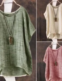 Women's Shirt Solid Color Basic Casual Short Sleeve Crew Neck Regular Tops Daily Red Green Khaki Summer