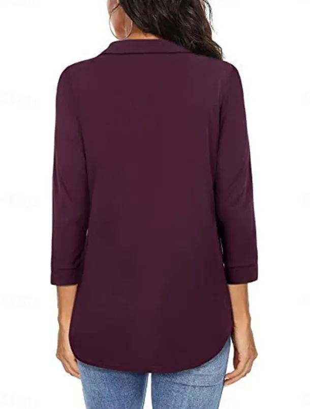 Women's Shirt Solid Color Elegant Stylish Basic 3/4 Length Sleeve V Neck Regular Tops Daily Black Wine Blue Green Spring Fall