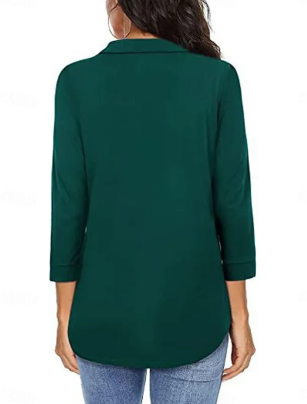 Women's Shirt Solid Color Elegant Stylish Basic 3/4 Length Sleeve V Neck Regular Tops Daily Black Wine Blue Green Spring Fall
