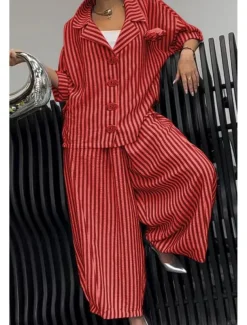 Women's Shirt Striped Stylish Casual Long Sleeve Shirt Collar Regular Tops Daily Holiday Buttons Print Yellow Red Blue Purple Green Summer Spring Fall