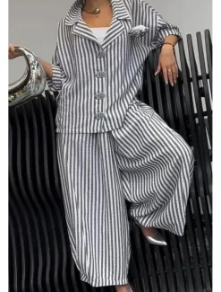 Women's Shirt Striped Stylish Casual Long Sleeve Shirt Collar Regular Tops Daily Holiday Buttons Print Yellow Red Blue Purple Green Summer Spring Fall