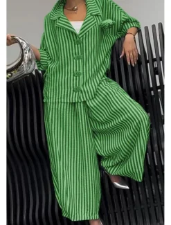 Women's Shirt Striped Stylish Casual Long Sleeve Shirt Collar Regular Tops Daily Holiday Buttons Print Yellow Red Blue Purple Green Summer Spring Fall