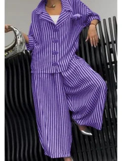 Women's Shirt Striped Stylish Casual Long Sleeve Shirt Collar Regular Tops Daily Holiday Buttons Print Yellow Red Blue Purple Green Summer Spring Fall