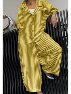 Women's Shirt Striped Stylish Casual Long Sleeve Shirt Collar Regular Tops Daily Holiday Buttons Print Yellow Red Blue Purple Green Summer Spring Fall