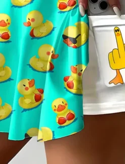 Women's Short Skirt culottes Mini Skirt Hawaiian Beach Wear Casual Summer Mini Mid Waist Skirts Graphic Animal Pleated Stretchy Vacation Fitness Green Summer Polyester