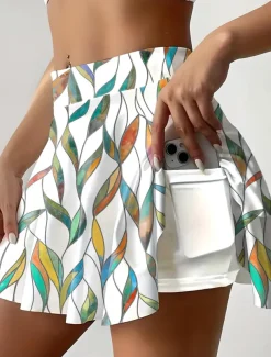 Women's Short Skirt culottes Fashion Beach Wear Casual Mini Mid Waist Skirts Floral Graphic Pleated Vacation Fitness Pink Red Blue Purple Summer Knit Polyester