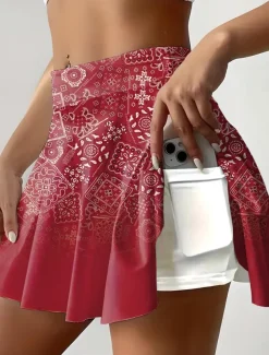 Women's Short Skirt culottes Fashion Beach Wear Casual Mini Mid Waist Skirts Floral Graphic Pleated Vacation Fitness Pink Red Blue Purple Summer Knit Polyester