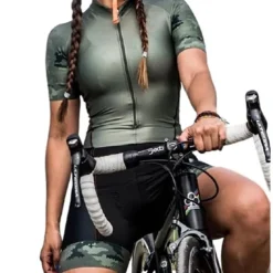 Women's Short Sleeve Cycling Jersey with Shorts Triathlon Tri Suit Summer Spandex Polyester Green White Black Patchwork Funny Bike Clothing Suit Breathable Quick Dry Back Pocket Sweat wicking Sports