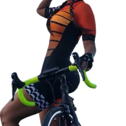 Women's Short Sleeve Cycling Jersey with Shorts Triathlon Tri Suit Summer Spandex Polyester Green White Black Patchwork Funny Bike Clothing Suit Breathable Quick Dry Back Pocket Sweat wicking Sports