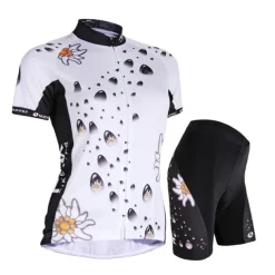 Women's Short Sleeve Cycling Jersey with Shorts Summer Nylon Elastane Polyester White Black Floral Botanical Funny Bike Shorts Jersey Padded Shorts / Chamois Waterproof 3D Pad Breathable Ultraviolet