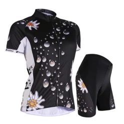 Women's Short Sleeve Cycling Jersey with Shorts Summer Nylon Elastane Polyester White Black Floral Botanical Funny Bike Shorts Jersey Padded Shorts / Chamois Waterproof 3D Pad Breathable Ultraviolet