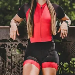 Women's Short Sleeve Triathlon Tri Suit Cycling Jersey with Shorts 3D Pad Summer Spandex Polyester Polka Dot Plaid Checkered Bike Clothing Suit Breathable Quick Dry Moisture Black / Red Green Black