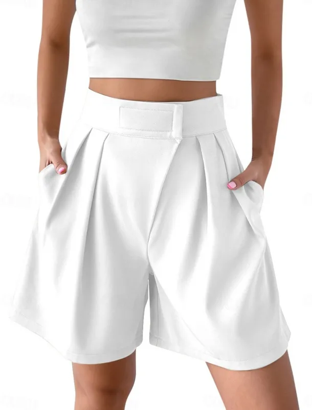 Women's Shorts Baggy Pants Chinos Shorts Fashion Streetwear Basic Knee Length High Waist Plain Pocket Elastic Waistband Comfy Soft Comfortable Micro-elastic Outdoor Street Black White Red Brown