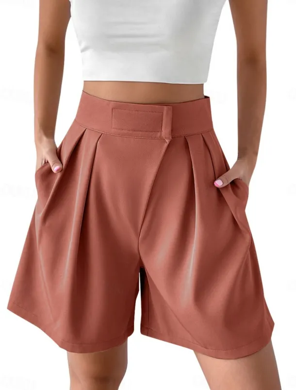 Women's Shorts Baggy Pants Chinos Shorts Fashion Streetwear Basic Knee Length High Waist Plain Pocket Elastic Waistband Comfy Soft Comfortable Micro-elastic Outdoor Street Black White Red Brown