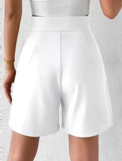 Women's Shorts Baggy Pants Chinos Shorts Fashion Streetwear Basic Knee Length High Waist Plain Pocket Elastic Waistband Comfy Soft Comfortable Micro-elastic Outdoor Street Black White Red Brown