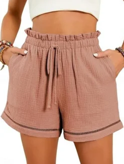 Women's Shorts Baggy Pants ChinosFashion Streetwear Short High Waist Plain Pocket Elastic Waistband Comfy Soft Comfortable Micro-elastic Outdoor Street Navy-blue Pinkish Gray Wine Green Summer Spring