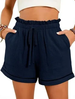 Women's Shorts Baggy Pants ChinosFashion Streetwear Short High Waist Plain Pocket Elastic Waistband Comfy Soft Comfortable Micro-elastic Outdoor Street Navy-blue Pinkish Gray Wine Green Summer Spring