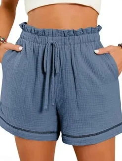 Women's Shorts Baggy Pants ChinosFashion Streetwear Short High Waist Plain Pocket Elastic Waistband Comfy Soft Comfortable Micro-elastic Outdoor Street Navy-blue Pinkish Gray Wine Green Summer Spring