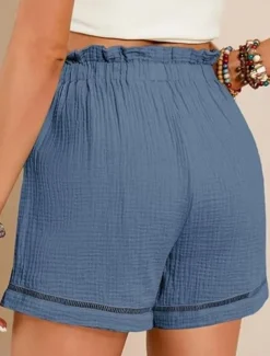 Women's Shorts Baggy Pants ChinosFashion Streetwear Short High Waist Plain Pocket Elastic Waistband Comfy Soft Comfortable Micro-elastic Outdoor Street Navy-blue Pinkish Gray Wine Green Summer Spring