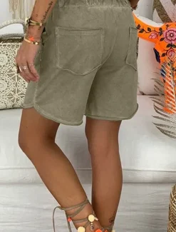 Women's Shorts Bermuda shorts Fashion Short Plain Drawstring Side Pockets Comfort Micro-elastic Vacation Beach Black White Khaki Regular Fit