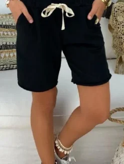 Women's Shorts Bermuda shorts Fashion Short Plain Drawstring Side Pockets Comfort Micro-elastic Vacation Beach Black White Khaki Regular Fit