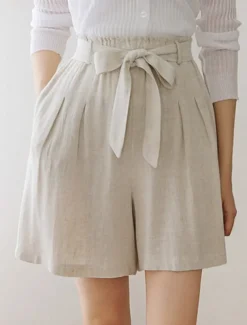 Women's Shorts Casual Daily Short Plain Drawstring Breathability Comfortable Inelastic Weekend Black White Beige Summer Regular Fit